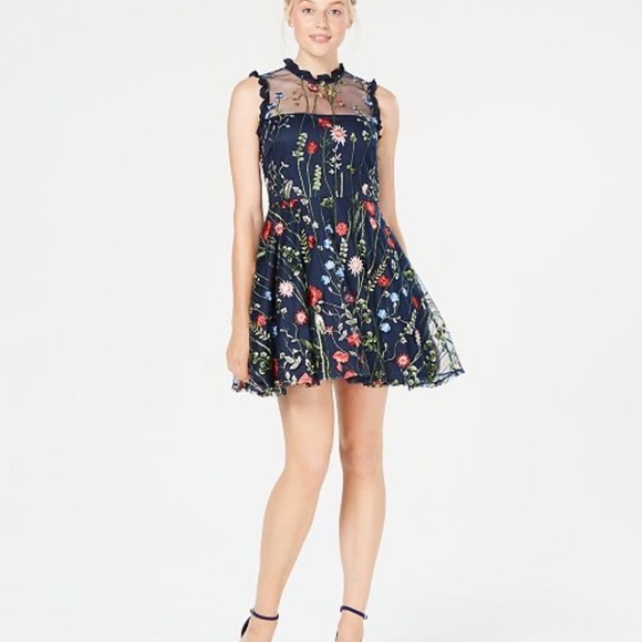 Navy Floral Formal/Homecoming Dress - Picture 3 of 6